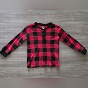 The Children's Place Boys Long Sleeve Thermal Henley Shirt Red Black Plaid 5T